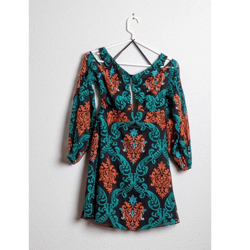 Free People Damask Embroidered Mini Dress